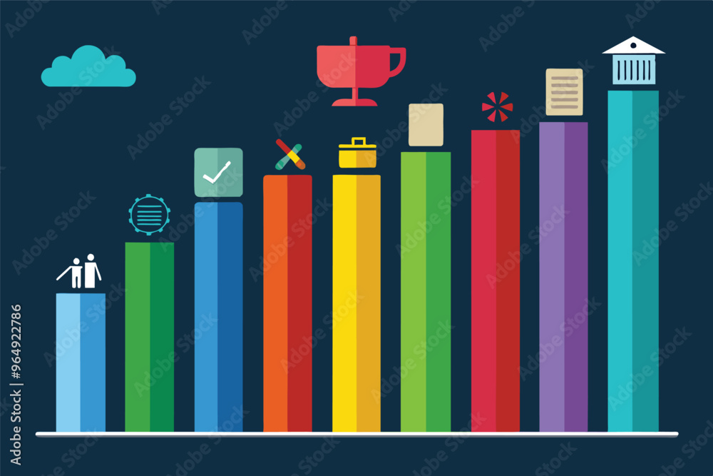 Poster colorful bar graph displaying various performance metrics across different categories, highlighting 