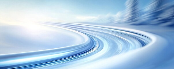 A serene winter landscape with gently curving snow paths, evoking tranquility and the beauty of nature under soft sunlight.