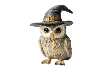 Fototapeta premium Whimsical Owl in Witch Hat on Transparent Background - Charming Halloween decoration featuring an owl for festive events and marketing