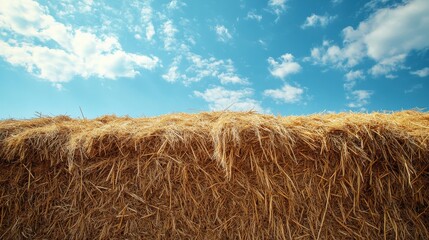 Stacked Hay Bales Under Cloudy Sky Representing Sustainable Farming