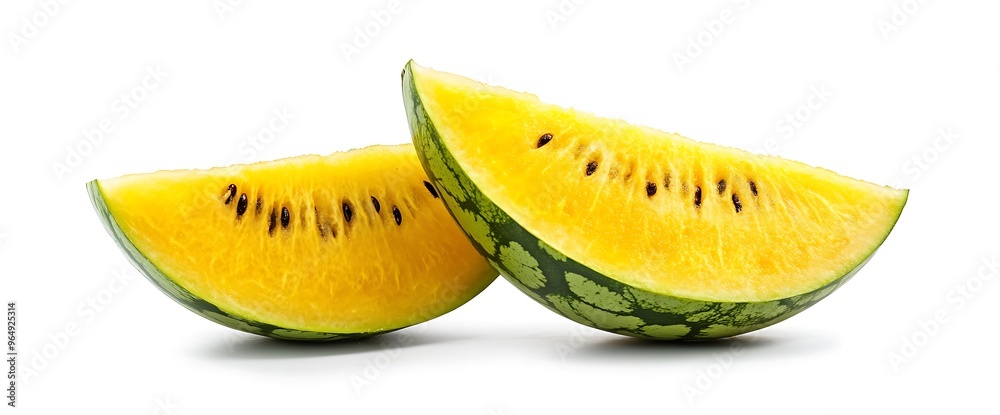 Sticker Two yellow watermelon slices isolated on white background.