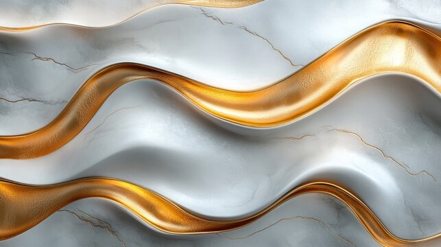 Abstract Gold and White Marble Waves