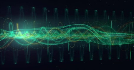 Animation of green shapes moving on black background - Powered by Adobe