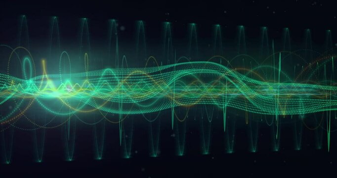 Animation of green shapes moving on black background - Powered by Adobe