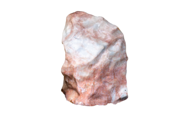 Natural white and pink rock marble on isolated background. Macro mineral stone Wollastonite. Rocky used for garden decoration. Clipping path for Zen. Boulder texture.