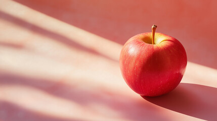 a single apple with a bright red skin and a glossy surface against an isolated warm-toned background