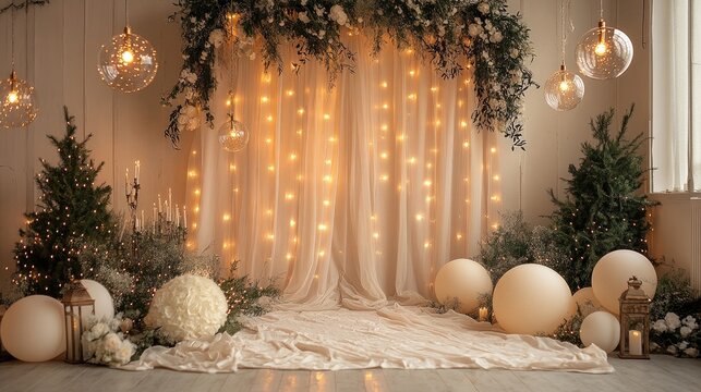 Romantic Wedding Decor with Fairy Lights and Greenery