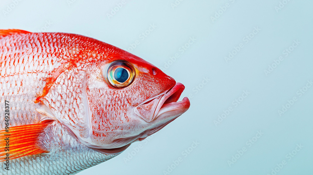 Wall mural a whole red snapper with its vivid red scales and bright eyes against an isolated white background