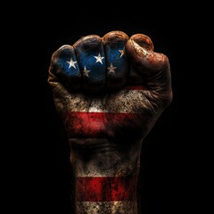 Obraz premium Raised Fist Wrapped in American Flag Symbolizing Strength and Unity