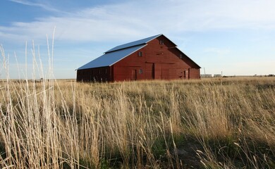 Obraz premium old red barn on the prairie of Montana