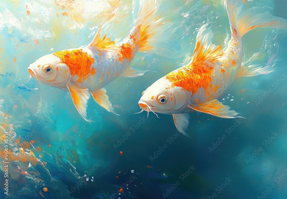 Canvas Prints two koi fish swimming in clear water