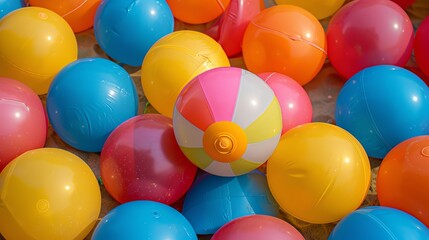 A group of brightly colored inflatable balls.