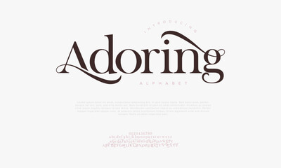 Adoring typography beauty fashion elegant minimalist serif italic fonts decorative wedding vintage retro logos. Minimal luxury font alphabet logo. Vector illustration