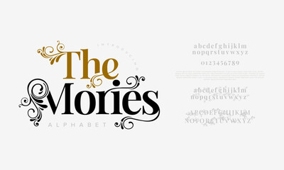 Themories typography beauty fashion elegant minimalist serif italic fonts decorative wedding vintage retro logos. Minimal luxury font alphabet logo. Vector illustration