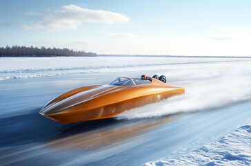 Sleek Iceboat Skimming Over a Frozen Lake with Rapid Speed