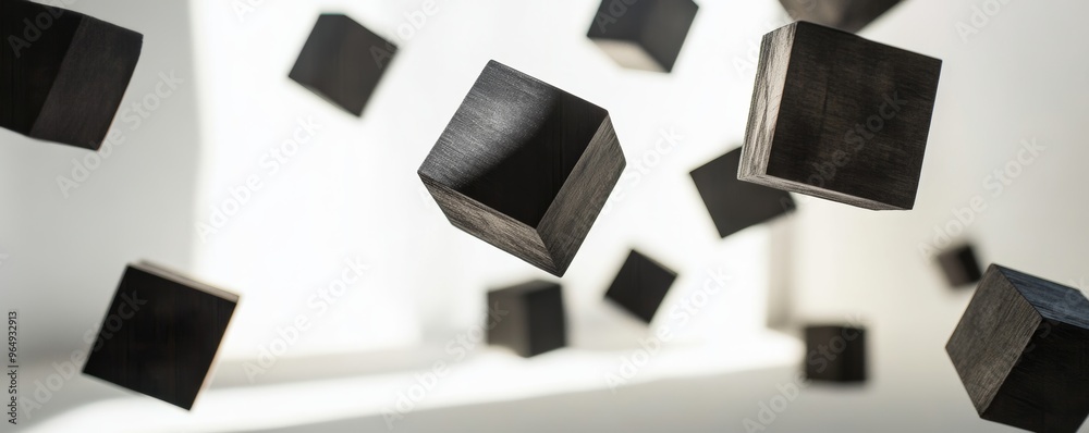 Aufkleber Floating dark cubes in abstract space, modern design concept