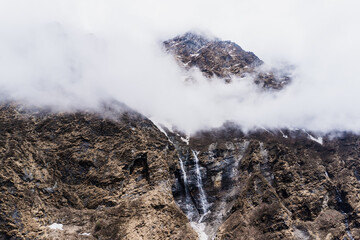 mountain in nepal, waterfall in nepal, waterfall in mountain