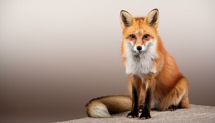 Obraz premium A sleek, orange fox sitting upright, its tail curled around its paws, with large, alert eyes