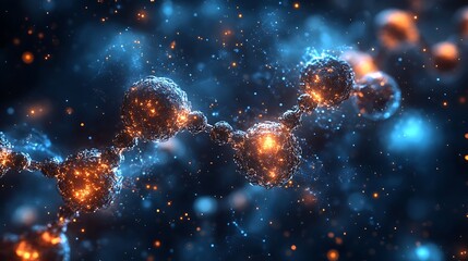 Fototapeta premium Abstract 3D rendering of a molecular structure with glowing particles.