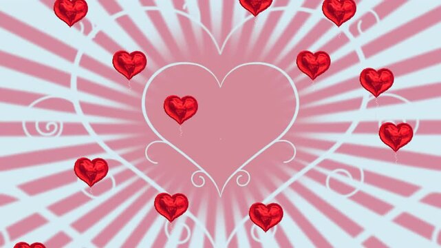 Animation of heart shapes moving over red hearts floating