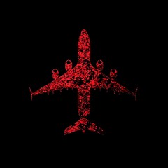 Airplane War and Modern Warfare Vector Icon Pattern. Background illustration is made up of red color war and modern warfare icons, isolated on black background.