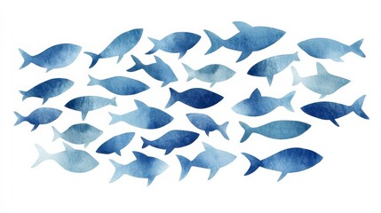 Tranquil Waterworld: Minimalist Abstract Illustration of Delicate Blue Fish on White Background