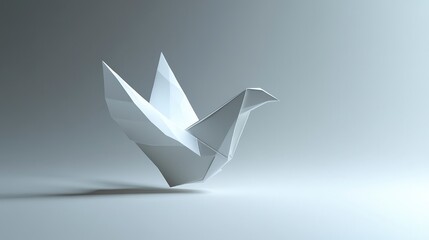Delicate White Paper Origami Dove in Soft Illumination on Gray Background Showcasing Intricate Details and Clean Lines
