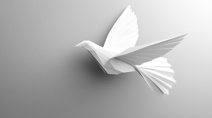 Fototapeta premium Elegant Origami Dove: Detailed White Paper Bird Sculpture with Soft Lighting on Gray Background