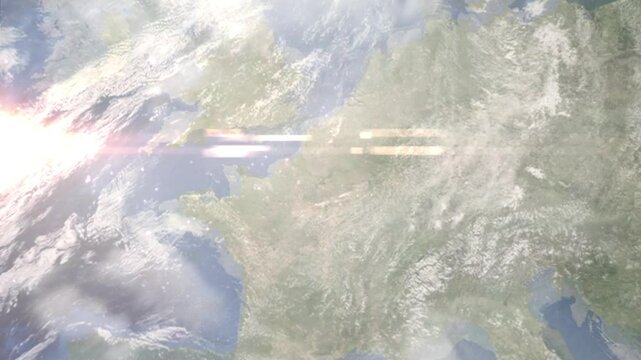 Earth zoom in from space and focus on Creil, France. Background for travel intro or blog. Satellite view. 3D style Animation. Images from NASA.