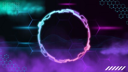 Fototapeta premium Horizontal futuristic background with futuristic cyberpunk frame.