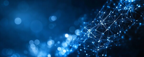 Fototapeta premium A captivating abstract image showcasing a dynamic network of glowing blue lines and nodes against a dark background.