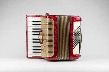 Red Vintage Accordion Isolated on White Background, Easy to Convert to Transparent PNG for Graphic Design