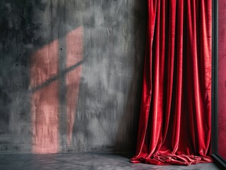 red velvet curtain in front of grunge background