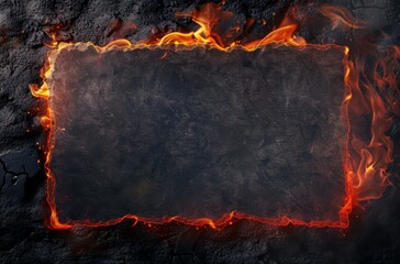 Fiery frame on dark background