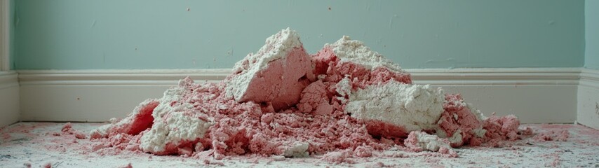 Pile of pink and white powder on floor