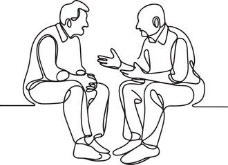 Line Drawing of Two old Men Engaged in a Lively Discussion
