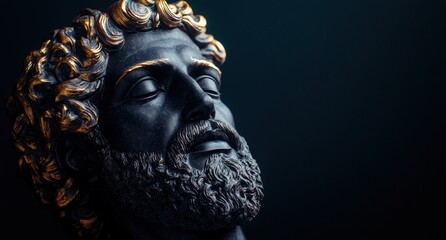 Fototapeta premium ancient greek or roman statue head with curly hair and beard