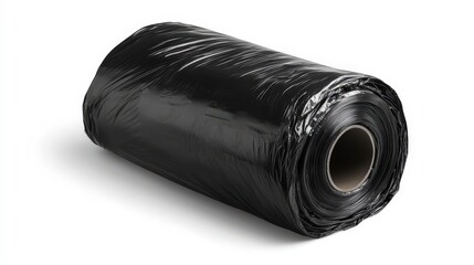 Detailed Close-up of Roll of Black Garbage Bags on White Background showcasing Texture and Sharp Details