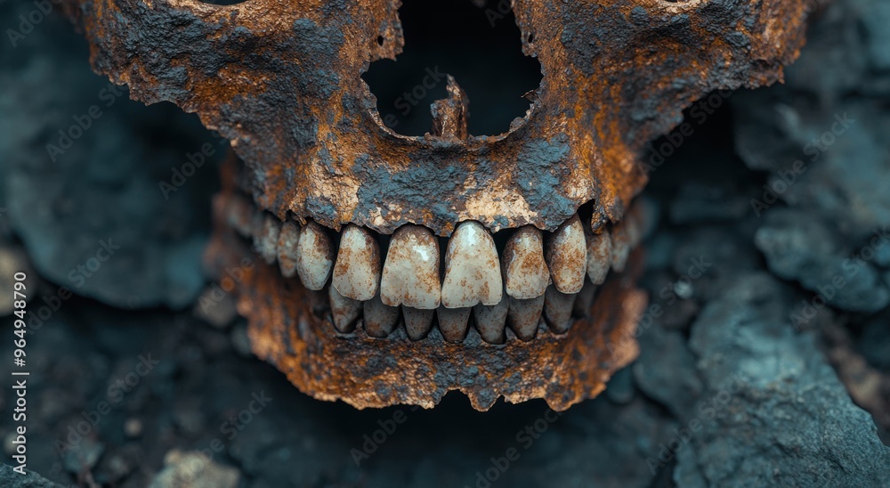 Wall mural Closeup of a weathered and rusted metal skull