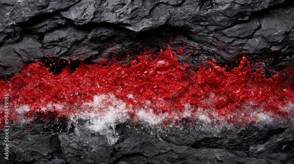 Wall mural Molten lava flow on rocky surface