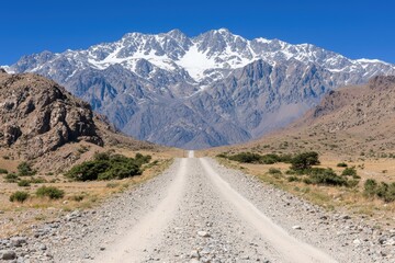 Fototapeta premium Majestic snow-capped mountains and winding desert road