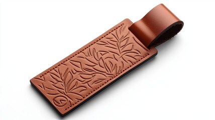 Elegant leather bookmark with intricate floral embossing, perfect for book lovers and stylish reading accessories.