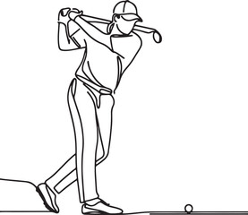 Minimalist Line Drawing of Young Man Playing Golf Elegant Vector Illustration