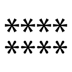 Asterisk symbol set. Star icon collection. Simple geometric shapes. Black vector design.