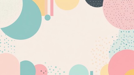 Abstract Geometric Pattern in Pastel Colors on a Flat Vector Background Featuring Pink, Blue, Yellow, Green, White, and Beige Shades, with Minimalist Style and Copy Space

