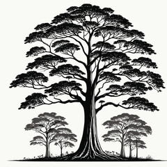 Teak (Tectona grandis) tree Silhouettes