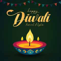 Vector Happy Diwali Indian festival illustration background with Diya Diwali illustration