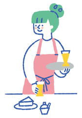 Waitress carrying drinks in a cafe_Color