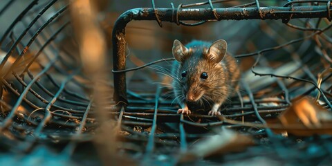 A rodent captured in a trapping device.