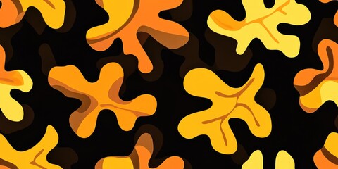 Explore the beauty of autumn with a seamless pattern showcasing vibrant, abstract leaves and branches in warm earthy tones, creating a smooth and minimalistic composition